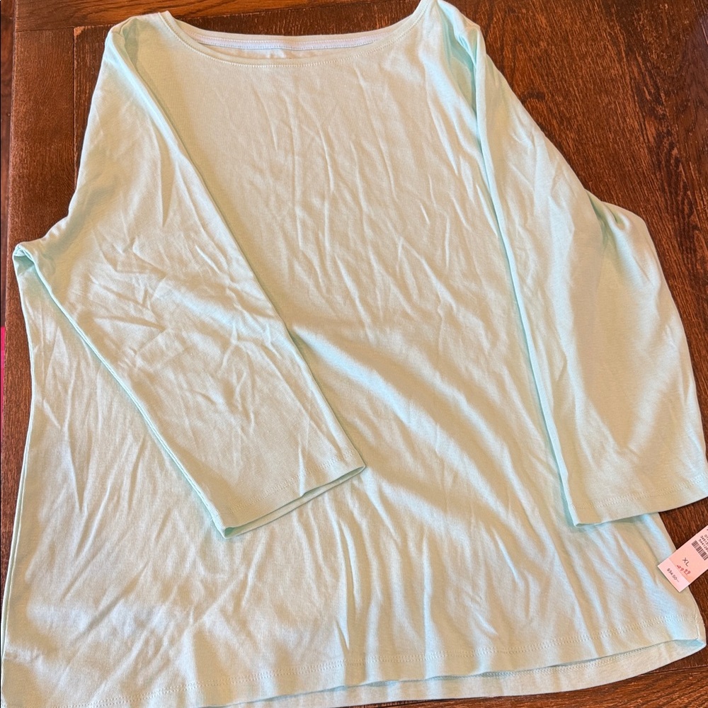 Talbots Womens XL 3/4 Sleeve Crew Neck Top Mint Green NWT